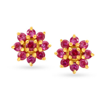 Irresistible 18 Karat Yellow Gold Ruby-Embellished Petals Stud Earrings