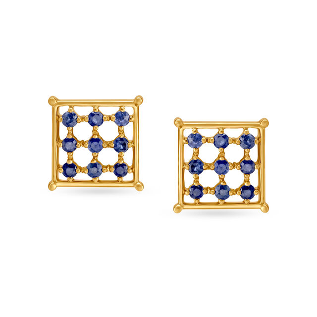 Geometric Sapphire Gold Stud Earrings 