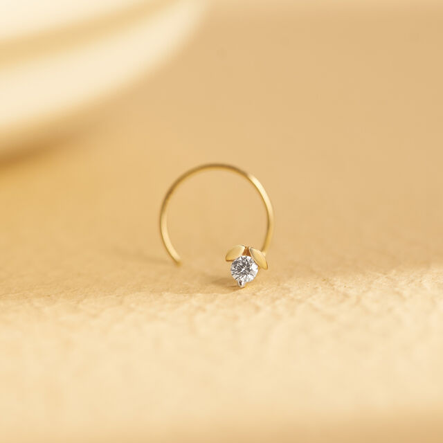 Flowerbud Gold and Diamond Nose Pin,,hi-res 