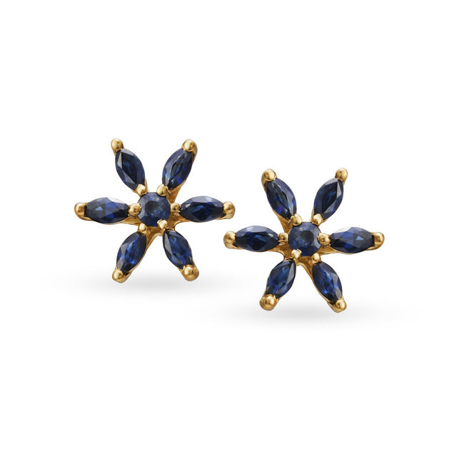 Ethereal 18 Karat Yellow Gold And Sapphire Floral Studs,,hi-res