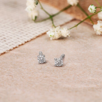 Tanishq Serene Floral Diamond Stud Earrings in 18K White Gold for Women
