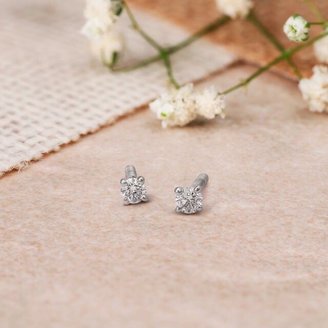 Tanishq Serene Floral Diamond Stud Earrings in 18K White Gold for Women 