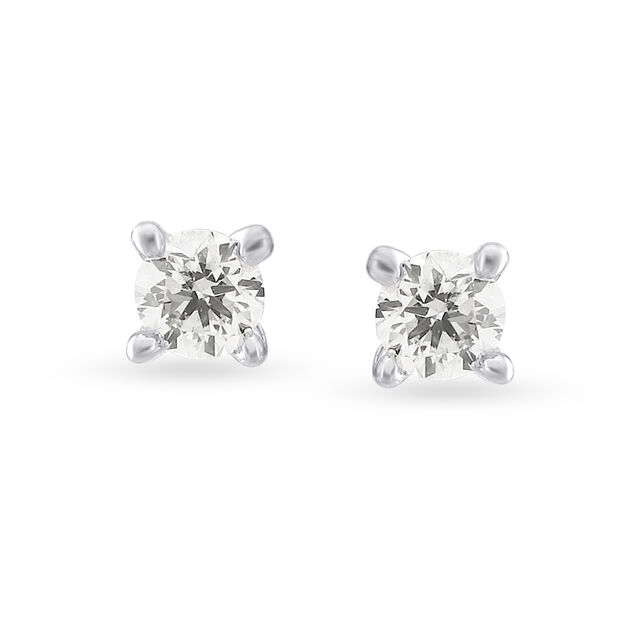 Traditional Diamond and White Gold Single Stone Stud Earrings,,hi-res 