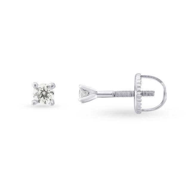 Traditional Diamond and White Gold Single Stone Stud Earrings,,hi-res 2