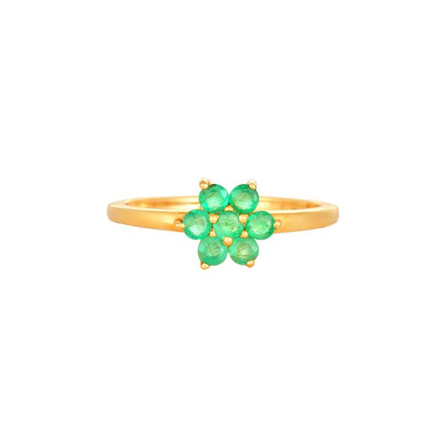 Beautiful 18 Karat Gold And Emerald Flower Ring,,hi-res 