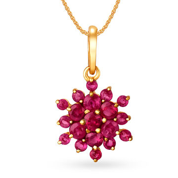 Dazzling 18 Karat Gold And Ruby Floral Pendant