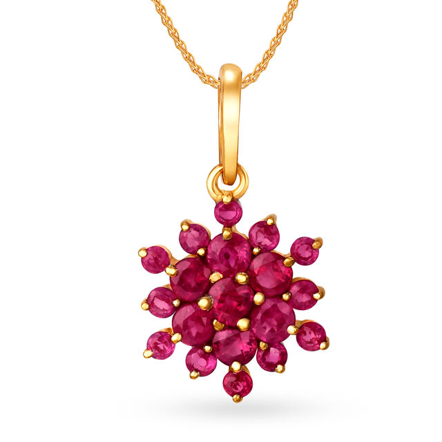 Dazzling 18 Karat Gold And Ruby Floral Pendant,,hi-res