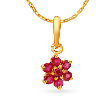 Entrancing 18 Karat Gold And Ruby Flower Pendant