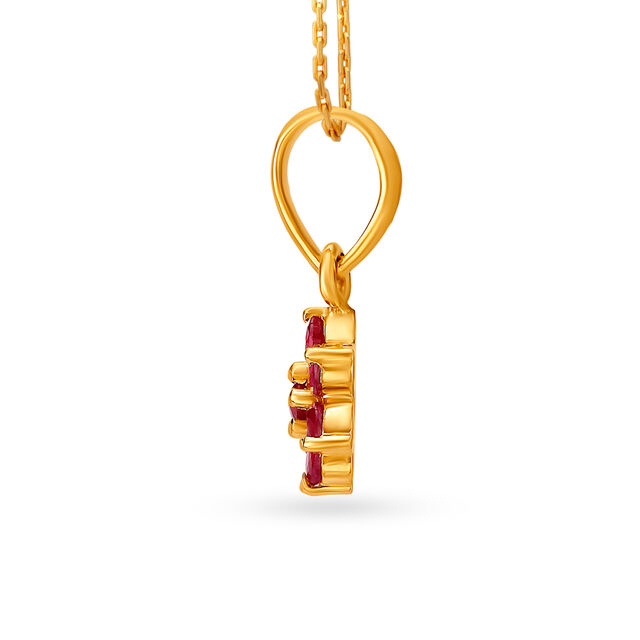 Entrancing 18 Karat Gold And Ruby Flower Pendant,,hi-res