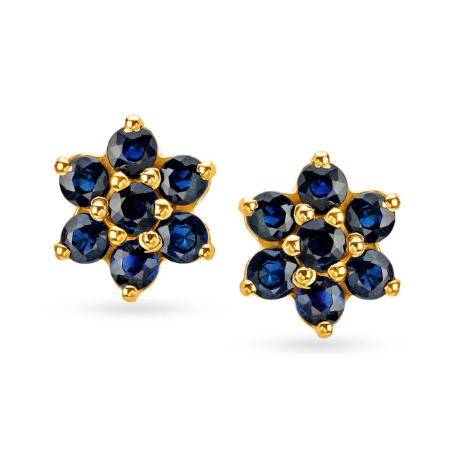 Celestial 18 Karat Gold And Sapphire Flower Stud Earrings 