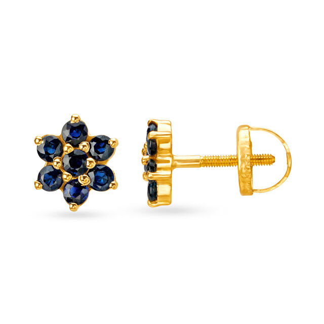 Celestial 18 Karat Gold And Sapphire Flower Stud Earrings 2