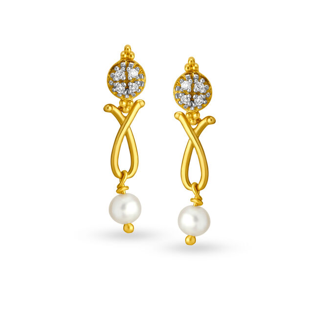 Lustrous Diamond and Pearl Gold Drop Earrings 