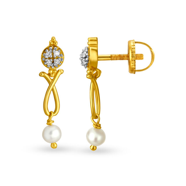 Lustrous Diamond and Pearl Gold Drop Earrings 2