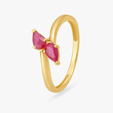 Divine 18 Karat Gold And Ruby Twin Bud Ring