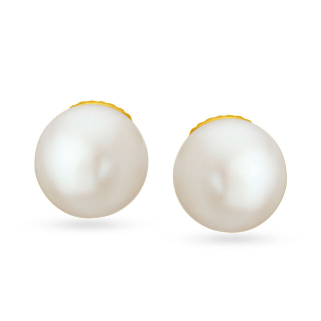 Minimalist 18 Karat Yellow Gold And Pearl Studs,,hi-res