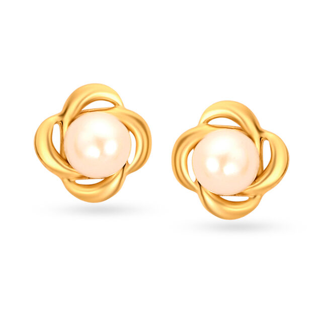 Floral Pearly Gold Stud Earrings 