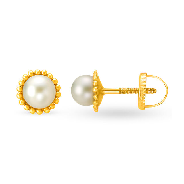 Chic 18 Karat Gold And Pearl Stud Earrings