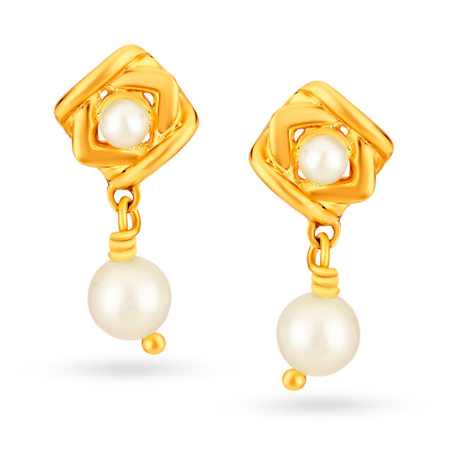 Enchanting 18 Karat Yellow Gold And Pearl Geometric Drop Earrings,,hi-res