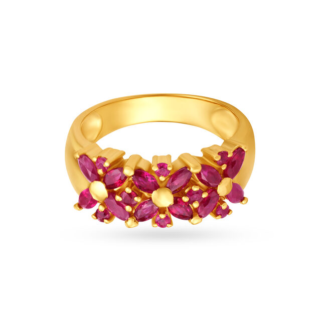 Dainty Floral Ruby Gold Finger Ring,,hi-res 2