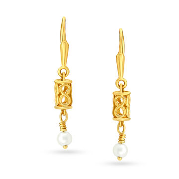 Aesthetic 18 Karat Yellow Gold And Pearl Cylindrical Drops