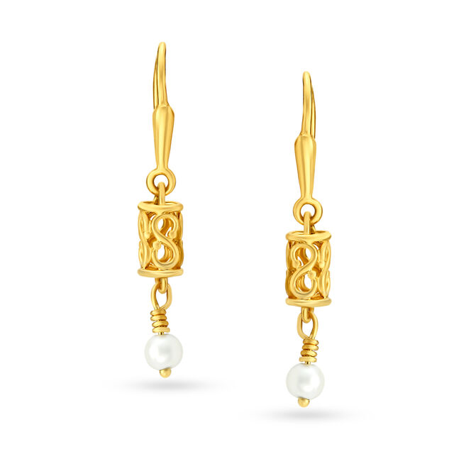 Aesthetic 18 Karat Yellow Gold And Pearl Cylindrical Drops,,hi-res 