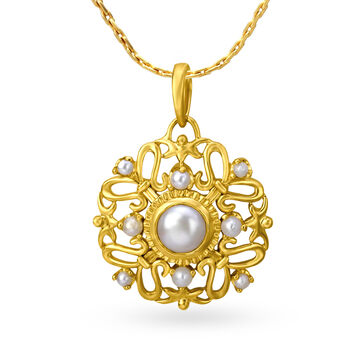 Regal 18 Karat Yellow Gold And Pearl Scrolled Pendant