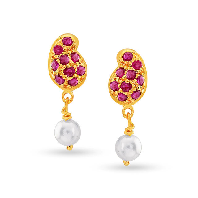 Paisely Ruby and Pearl Drop Earrings