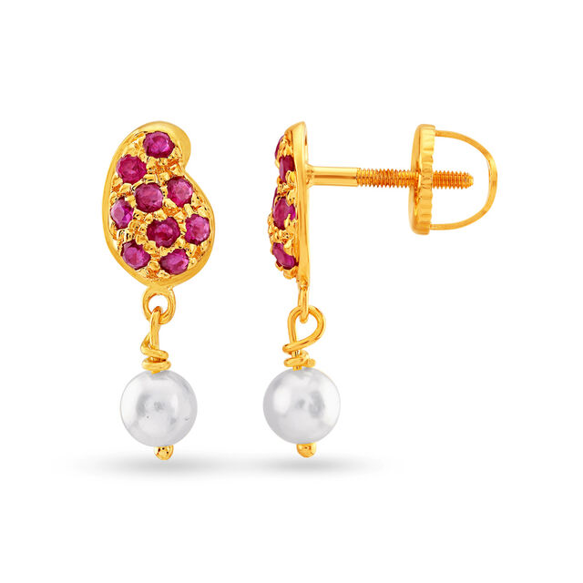 Paisely Ruby and Pearl Drop Earrings