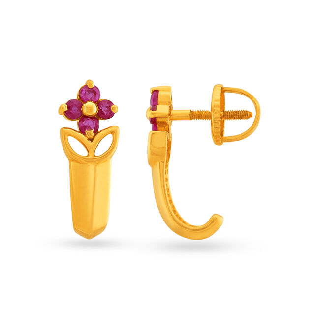 Luxurious 18 Karat Gold And Ruby Curved Stud