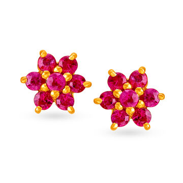 Alluring 18 Karat Yellow Gold Ruby-Embellished Petals Stud Earrings