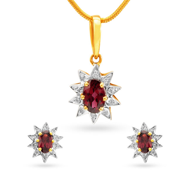 Zohra Diamond and Garnet Pendant Earrings Set,,hi-res 