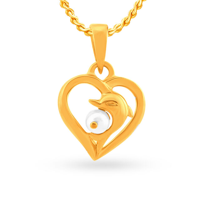 Romantic 18 Karat Gold Pearl Dolphin And Heart Pendant 