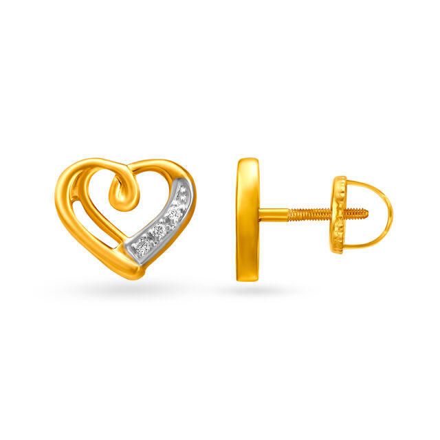 Contemporary Dainty Heart Shaped Diamond and Gold Stud Earrings,,hi-res 2