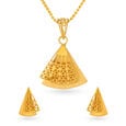 Cosmopolitan Yellow Gold Triangular Pendant and Earrings Set 