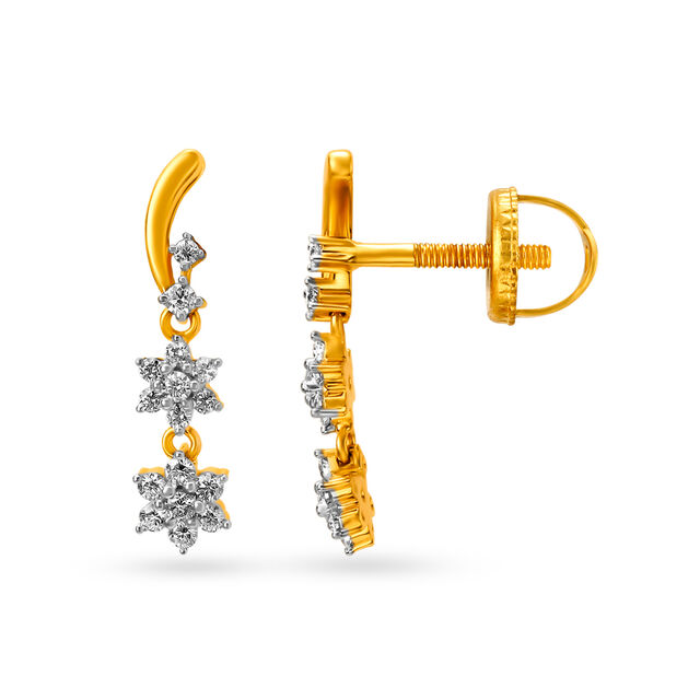 Brilliant Floral Diamond and Gold Short Drop Earrings 2