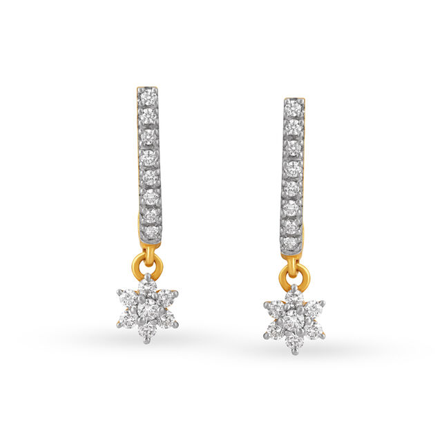 Tanishq Chic Diamond Hoop Earrings with Drops in 18K Yellow Gold for Women 