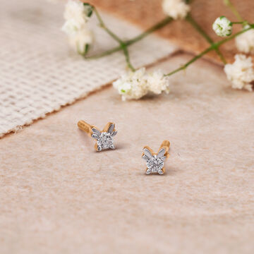 Floral Single Stone Diamond Stud Earrings