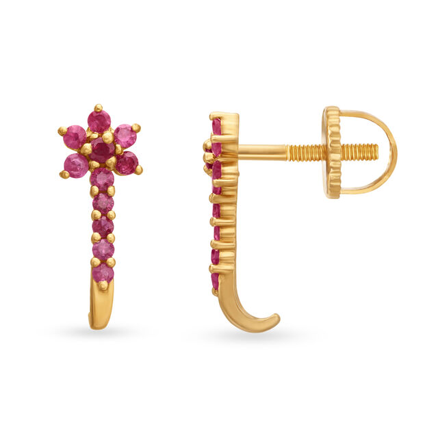 Twinkling Gold and Ruby Stud Earrings