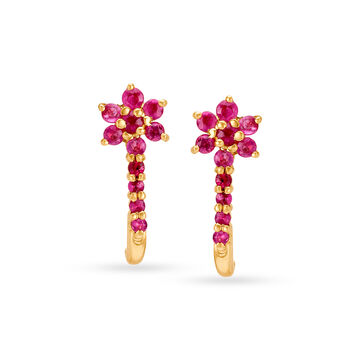 Twinkling 18 Karat Gold And Ruby Stud Earrings