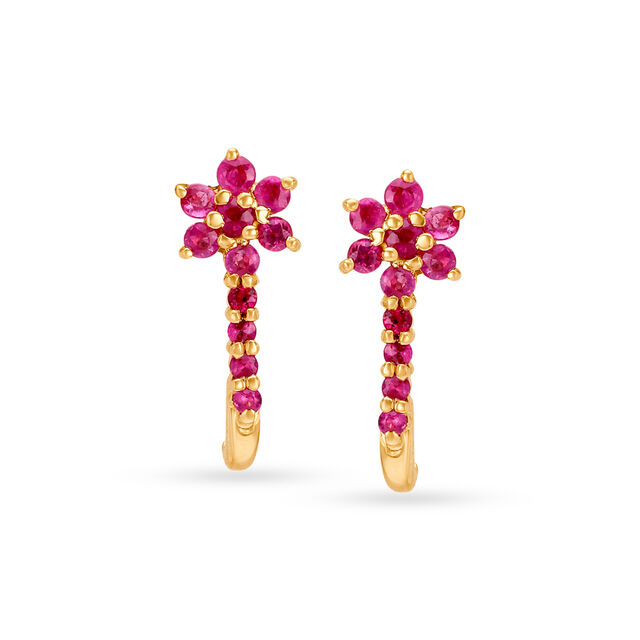 Twinkling 18 Karat Gold And Ruby Stud Earrings