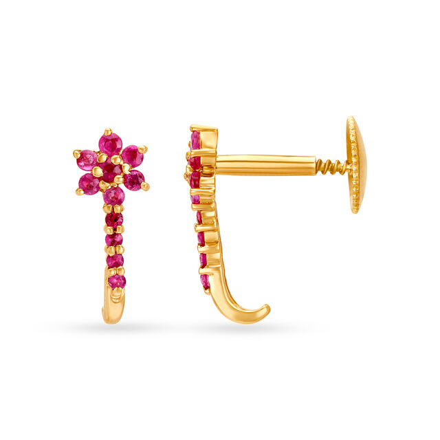 Twinkling 18 Karat Gold And Ruby Stud Earrings
