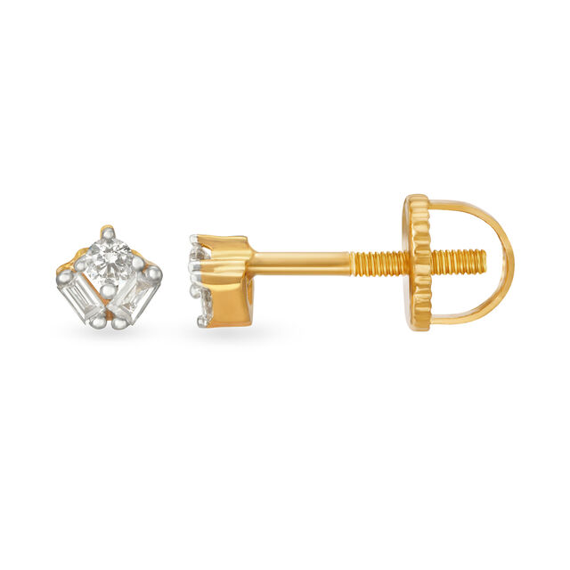 Contemporary 18 Karat Yellow Gold And Diamond Studs