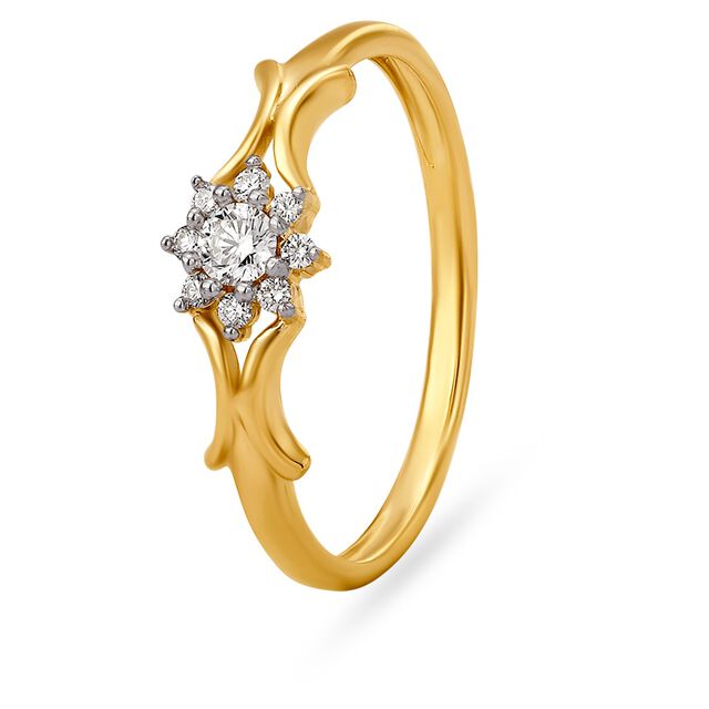 Artistic 18 Karat Yellow Gold And Diamond Finger Ring