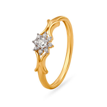 Charming 18 Karat Yellow Gold And Floral Diamond Ring