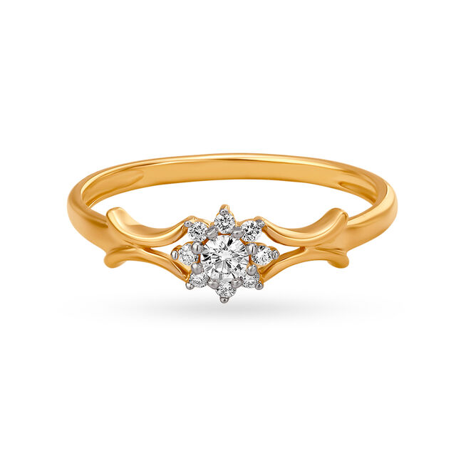 Charming 18 Karat Yellow Gold And Floral Diamond Ring 2