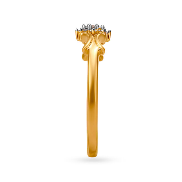 Charming 18 Karat Yellow Gold And Floral Diamond Ring 3