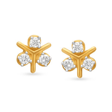 Stunning Floral Gold and Diamond Stud Earrings