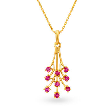 Exquisite 18 Karat Yellow Gold Ruby Studded Fern Pendant