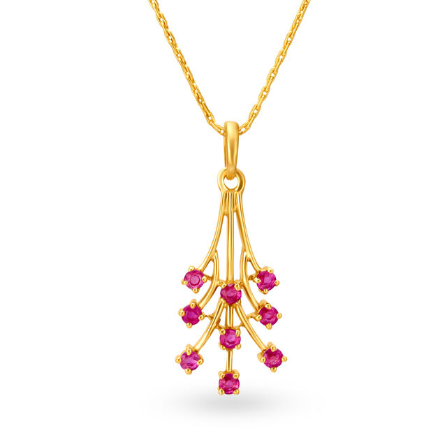 Exquisite 18 Karat Yellow Gold Ruby Studded Fern Pendant,,hi-res