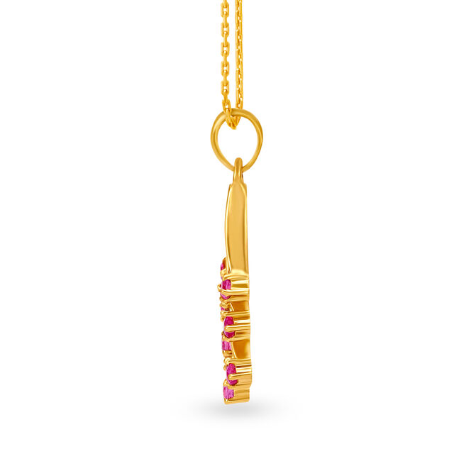 Exquisite 18 Karat Yellow Gold Ruby Studded Fern Pendant,,hi-res